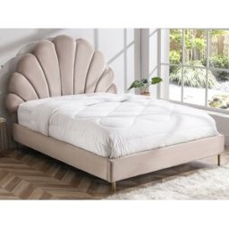 Vente-unique Bed met schelpvorm 160 x 200 cm - Velours - Beige + matras - LIVAYA