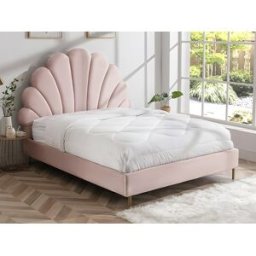 Vente-unique Bed met schelpvorm 140 x 190 cm - Velours - Roze + matras - LIVAYA