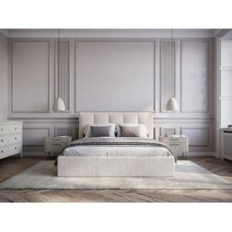 Vente-unique Bed met opbergruimte 140 x 190 cm met hoofdbord met verticale naden - Stof - Beige - Met matras - KILACLO