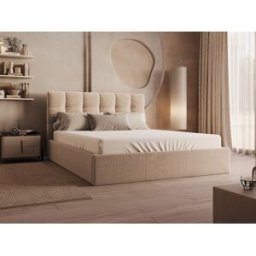 Vente-unique Bed met opbergruimte 200 x 200 cm - Fluweel - Beige - MIRDAL van Pascal Morabito
