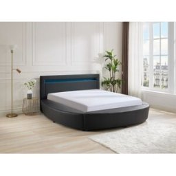 Vente-unique Bed 180 x 200 cm - Met ledverlichting - Kunstleer - Zwart + matras - ABULIS III