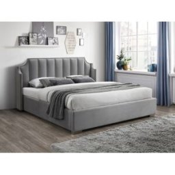 Vente-unique Bed met opbergruimte 180 x 200 cm met hoofdbord met inkeping - Velours - Lichtgrijs + matras - TEOMIS