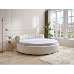 Vente-unique Rond bed 220 x 220 cm - Boucléstof - Wit - ROGILA