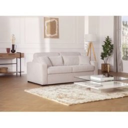 Vente-unique Express-vierzitsslaapbank van beige ribfluweel - Bed met brede latten 160 cm - Matras 16 cm - MONDOVI