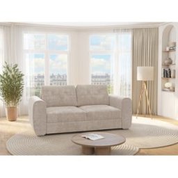 Vente-unique Express-vierzitsslaapbank van beige stof - Bed 160 cm - Matras met vormgeheugen 22 cm BOLIPO