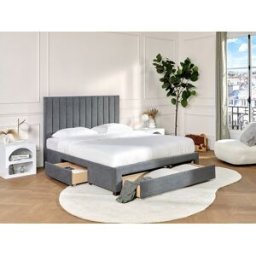 Vente-unique Bed met 3 lades - 160 x 200 cm - Stoffen bekleding - Grijs - LIAKO