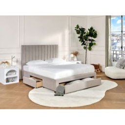 Vente-unique Bed met 3 lades 140 x 200 cm - Stoffen bekleding - Beige - LIAKO