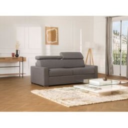 Vente-unique Vierzitsslaapbank express van grijze stof - Bed van 160 cm met brede latten - Matras 22 cm met schuim met vormgeheugen VIZIR