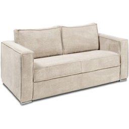 Vente-unique Express-driezitsslaapbank van spargroen ribfluweel - Bed 140 cm - Matras met vormgeheugen 22 cm LORETO
