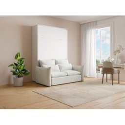 Vente-unique Opklapbaar bed 140 x 200 cm - Verticale handmatige opening - Wit + Bank - BEGANIO