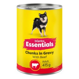 12x415g briantos Essentials Chunks in Gravy Rund Hondenvoer nat