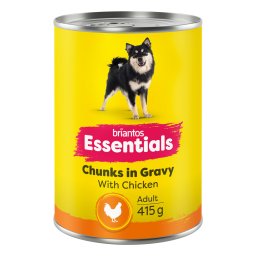12x415g briantos Essentials Chunks in Gravy Kip Hondenvoer nat