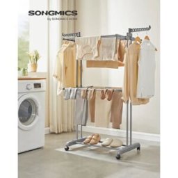 SONGMICS wasdroger Standdroger 3-laags Wing wasdroger Opvouwbare vleugel Eenvoudige constructie Binnen Buiten Pigeon Gray