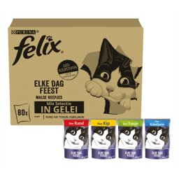FELIX POUCH ELKE DAG FEEST IN GELEI TONIJN / KABELJAUW / RUND / KIP 80X85 GR