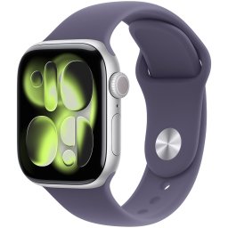 Apple Watch Series 11 GPS + Cellular 42mm Silver Aluminium Case met Purple Fog Sport Band - M/L Smartwatch Zilver