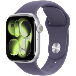 Apple Watch Series 11 GPS + Cellular 42mm Silver Aluminium Case met Purple Fog Sport Band - S/M Smartwatch Zilver