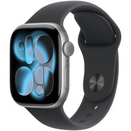 Apple Watch Series 11 GPS + Cellular 42mm Space Grey Aluminium Case met Black Sport Band - M/L Smartwatch Grijs