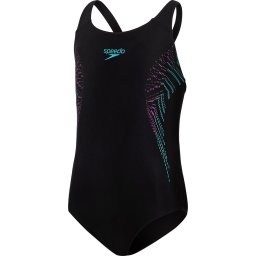 Speedo - Maat 152 - Plastisol Placement Muscleback Badpak Meisjes - Zwart / Roze