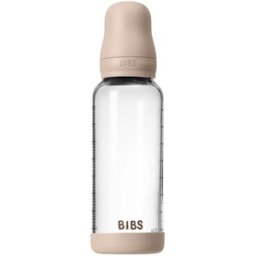BIBS Baby Glass Bottle Silicone oorbellen met siliconen drinktuit Blush 240 ml