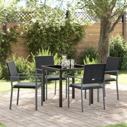 vidaXL Tuin eettafelset 5 st Zwart en Licht Grijs PE Rattan