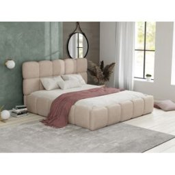 Vente-unique Bed met opbergruimte - 140 x 190 cm - Teddy-stof - Beige - DAMADO - Pascal Morabito