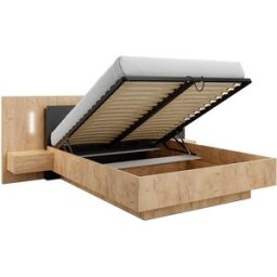 Vente-unique Bed met opbergruimte en nachtkastjes - 160 x 200 cm - 2 lades - Ledverlichting - Kleuren: houteffect en antraciet - FRANCOLI