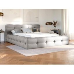 Bed met opbergruimte en capitonnage 160 x 200 cm - Gechineerde stof - Lichtgrijs - LERUCO van Pascal Morabito