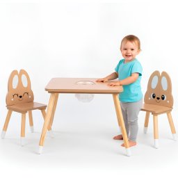 Mamabrum Houten Kinder Tafelset met Opbergvak – 2 Stoelen & Tafel – Scandinavisch Design Bunny Set – Speeltafel met Opbergruimte 3+
