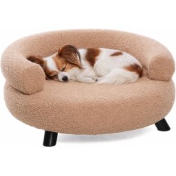 Hondenbed – Sofa hond – Sofa kat – Rond Beige – 62 x 62 x 28 cm – houten pootjes – afwasbaar – ronde hondenbank