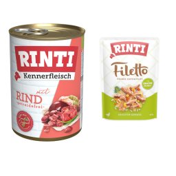 6 x 400 g Rinti natvoer voor honden + 100 g RINTI Filetto in Gelei gratis! - Rund