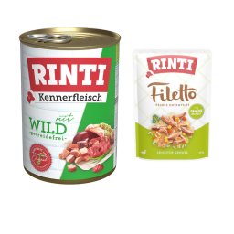 6 x 400 g Rinti natvoer voor honden + 100 g RINTI Filetto in Gelei gratis! - Wild