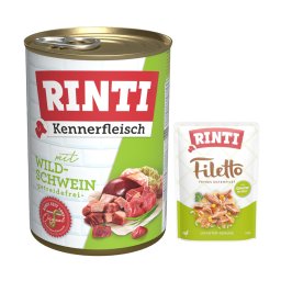 6 x 400 g Rinti natvoer voor honden + 100 g RINTI Filetto in Gelei gratis! - Wild zwijn