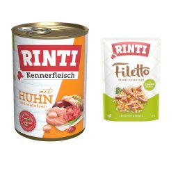 6 x 400 g Rinti natvoer voor honden + 100 g RINTI Filetto in Gelei gratis! - Kip
