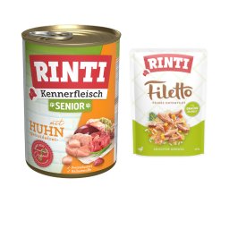 6 x 400 g Rinti natvoer voor honden + 100 g RINTI Filetto in Gelei gratis! - Senior: Kip