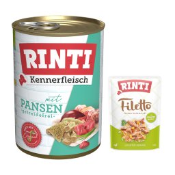 6 x 400 g Rinti natvoer voor honden + 100 g RINTI Filetto in Gelei gratis! - Pens