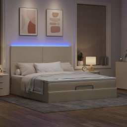 vidaXL Ottoman bed met matras en LED's 160x200cm stof crèmekleurig
