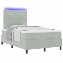 vidaXL LED Box Spring Bed met matras Lichtgrijs 120 x 190 cm Fluweel