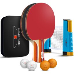 Nibiru Sport Tafeltennis Set met 2 Houten Batjes, 4 Pingpongballen en 1 Tafeltennis Net