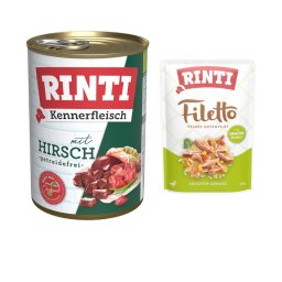 6 x 400 g Rinti natvoer voor honden + 100 g RINTI Filetto in Gelei gratis! - Hert