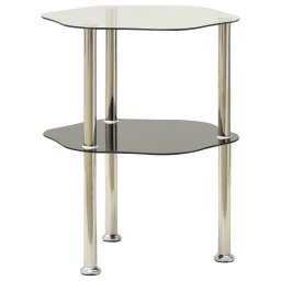 vidaXL Bijzettafel 2-laags 38x38x50 cm gehard glas transparant zwart