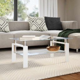 vidaXL Salontafel 95x55x40 cm gehard glas transparant en wit