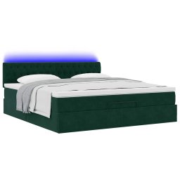 vidaXL Ottoman bed met matras en LED's 160x200cm fluweel donkergroen