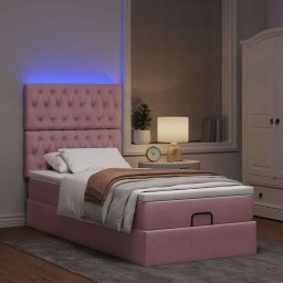 vidaXL Ottoman bed met matrassen en LED's 100x200cm fluweel roze
