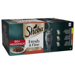 Multipack Sheba Fresh Fijne vershoudzakjes 50 x 50 g - met kip, rundvlees & eend in saus