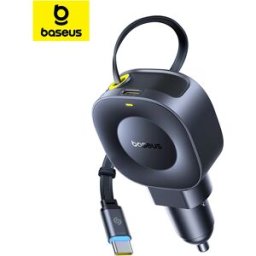 Baseus 45W autolader Dual snel opladen autotelefoonoplader Ingebouwde intrekbare kabel voor tablet Samsung iPhone Xiaomi HUAWEI