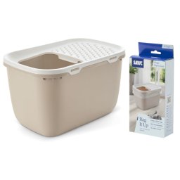 Savic kattenbak Hop In Giant - Starterset: Kattenbak mokka/wit + 6x Bag it up Litter Tray Bags