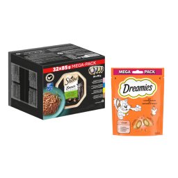 32 x 85 g of 120 x 85 g Sheba natvoer voor katten + 180 g Dreamies met Kip kattensnack gratis! - Sauce Lover (Zalm, Tonijn, Kip, Eend) Variaties in Kuipjes 32 x 85 g