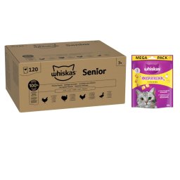 48 x 85 g of 120 x 85 g Whiskas natvoer voor katten + 180 g Whiskas kattensnack Kip & Kaas gratis! - Pluimveeselectie in gelei Senior zakje 120 x 85 g