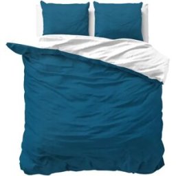 Sleeptime Dekbedovertrek Twin Face Blauw Wit - Eenpersoons 140 x 200/220 cm + 1 kussensloop