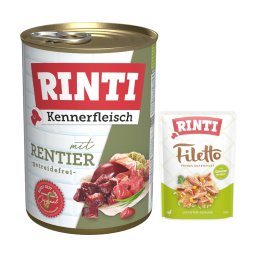 6 x 400 g Rinti natvoer voor honden + 100 g RINTI Filetto in Gelei gratis! - Rendier